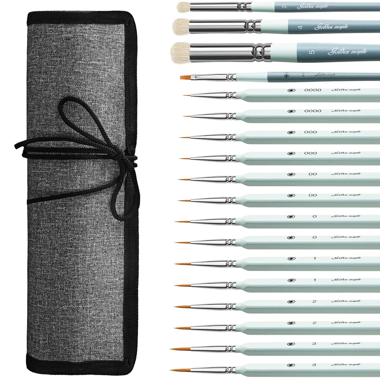 GOLDEN MAPLE (BLUE) Series I: 15pcs Detail Paint Brush & 3pcs Dry Brush Miniature Brush Set - 18pcs