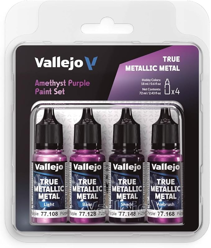 Vallejo True Metallic Paint Set, 4 Colors for Metal Painting, Includes Base, Light, Shade, Airbrush, BSL System for Consistent Results