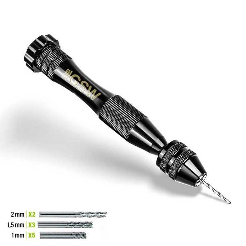 BLACK Hand Drill with 10x Drill bits