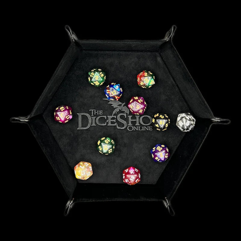 TDSO FOLDING BLACK HEXAGONAL FELT DICE TRAY