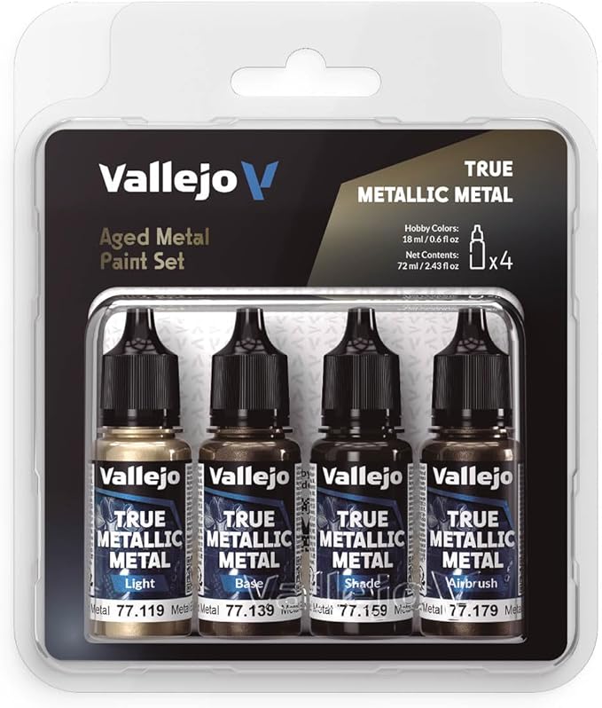 Vallejo True Metallic Paint Set, 4 Colors for Metal Painting, Includes Base, Light, Shade, Airbrush, Consistent and Adaptable Results, BSL Series, Aged Metal