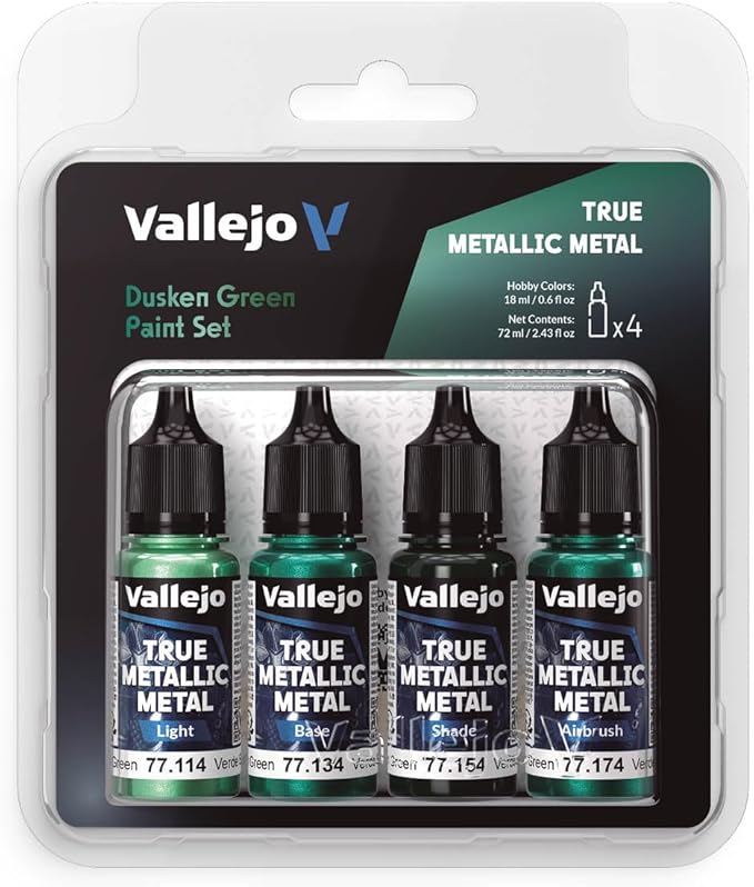 Vallejo True Metallic Paint Set, 4 Colors for Metal Painting, Includes Base, Light, Shade, Airbrush, BSL System for Consistent and Adaptable Results