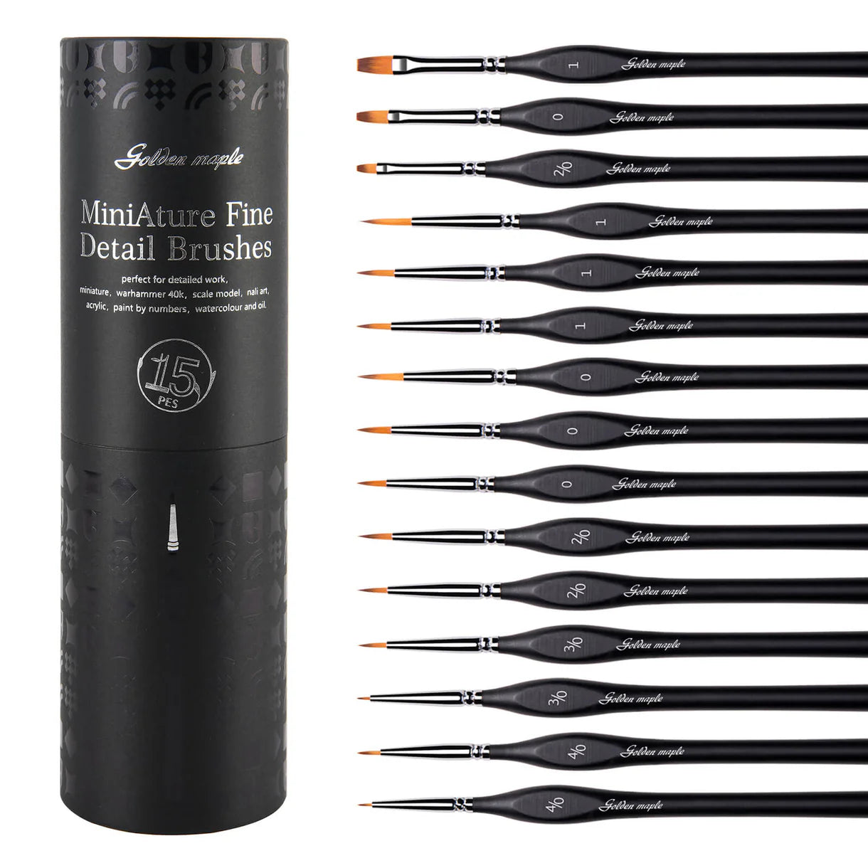 Professional I: Nylon Detail Paint Brush Set: Round, Filbert & Flat - 15pcs