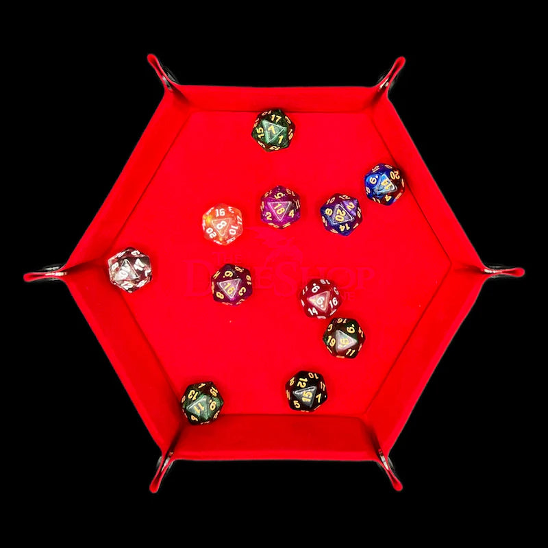 TDSO FOLDING RED HEXAGONAL FELT DICE TRAY
